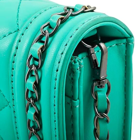 Badgley Mischka ✦ Mint Quilted Crossbody Bag ✦ Vegan Leather Flap Chain Strap - Picture 6 of 8